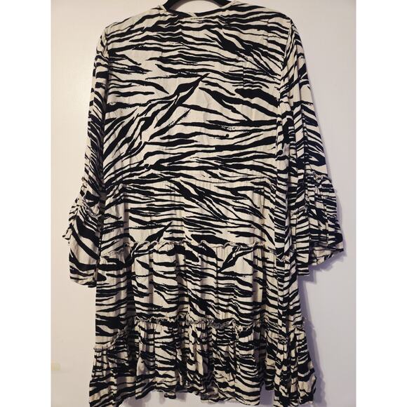 Blue Island Sz L Beige Black Zebra Print Striped Swimsuit Cover-up Beach Vacatio - Picture 2 of 9